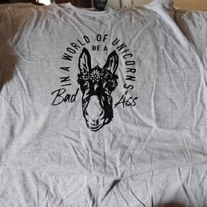 Gray Graphic Tee with Donkey Print